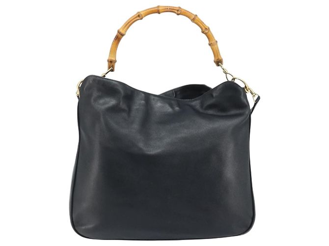 Borsa a Spalla Gucci Bamboo in Pelle 2 in 1 Nero Oro 001 3444 1577 Auth 174580 - vista 3