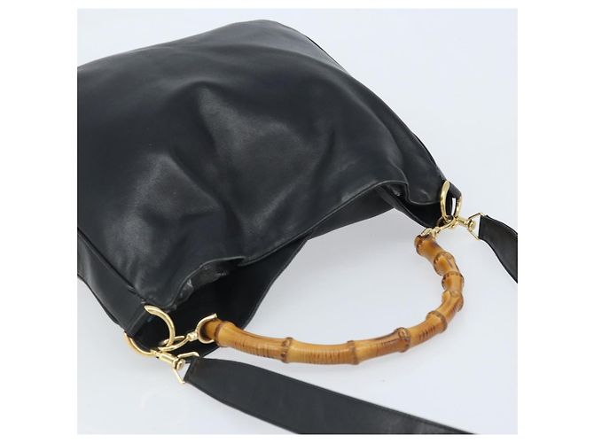 Borsa a Spalla Gucci Bamboo in Pelle 2 in 1 Nero Oro 001 3444 1577 Auth 174580 - vista 6