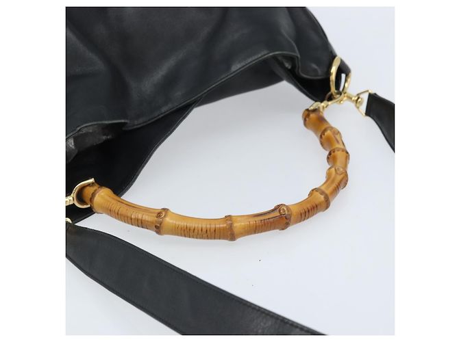 Borsa a Spalla Gucci Bamboo in Pelle 2 in 1 Nero Oro 001 3444 1577 Auth 174580 - vista 7