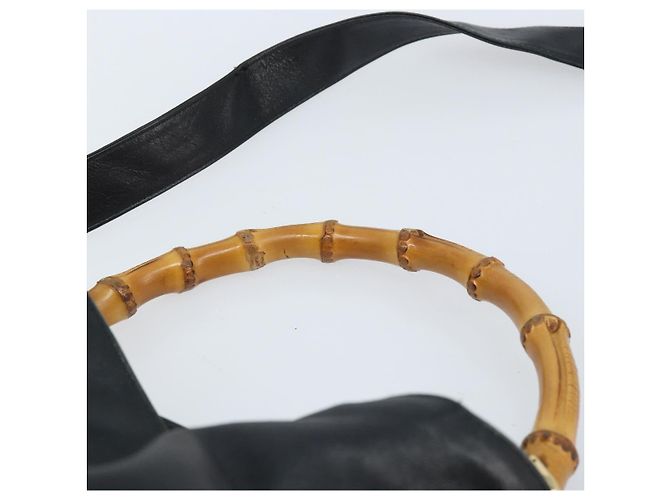 Borsa a Spalla Gucci Bamboo in Pelle 2 in 1 Nero Oro 001 3444 1577 Auth 174580 - vista 8