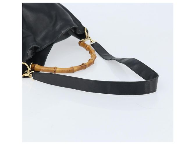 Borsa a Spalla Gucci Bamboo in Pelle 2 in 1 Nero Oro 001 3444 1577 Auth 174580 - vista 9
