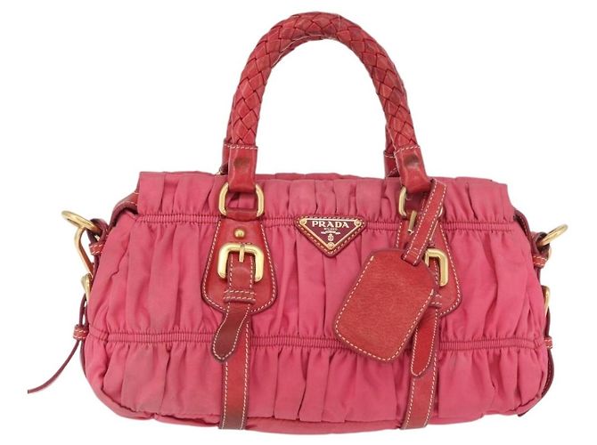 Borsa a Spalla PRADA Nylon Pelle 2 in 1 Rosa Oro Auth mr2258 D'oro - vista 13