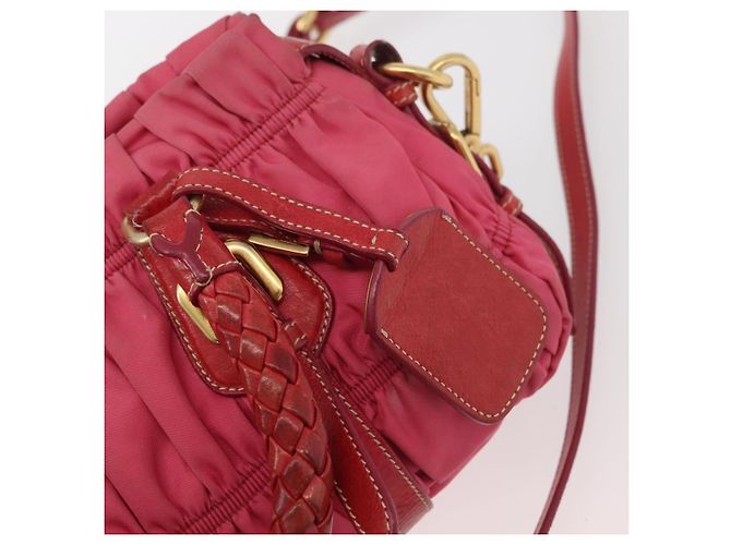 Borsa a Spalla PRADA Nylon Pelle 2 in 1 Rosa Oro Auth mr2258 D'oro - vista 21