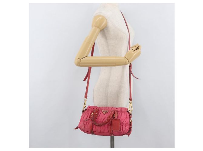 Borsa a Spalla PRADA Nylon Pelle 2 in 1 Rosa Oro Auth mr2258 D'oro - vista 27