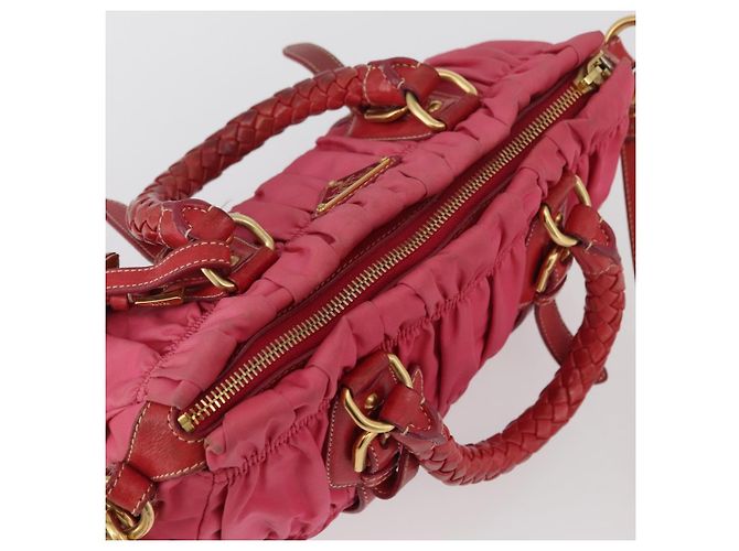 Borsa a Spalla PRADA Nylon Pelle 2 in 1 Rosa Oro Auth mr2258 D'oro - vista 6