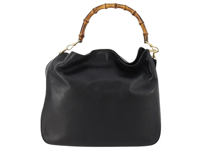 Borsa a mano in pelle Gucci Bamboo 2 in 1 Nero Oro Auth 169781 D'oro - vista 2