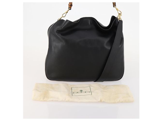 Borsa a mano in pelle Gucci Bamboo 2 in 1 Nero Oro Auth 169781 D'oro - vista 24