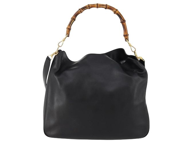 Borsa a mano in pelle Gucci Bamboo 2 in 1 Nero Oro Auth 169781 D'oro - vista 3