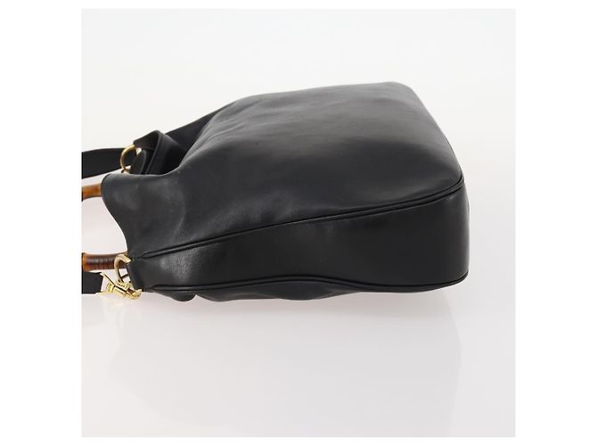 Borsa a mano in pelle Gucci Bamboo 2 in 1 Nero Oro Auth 169781 D'oro - vista 5