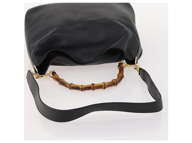 Borsa a mano in pelle Gucci Bamboo 2 in 1 Nero Oro Auth 169781 D'oro - vista 7