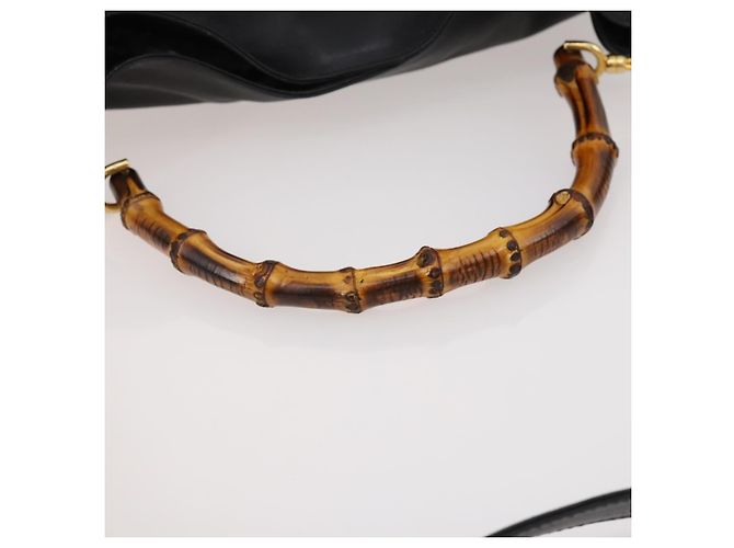 Borsa a mano in pelle Gucci Bamboo 2 in 1 Nero Oro Auth 169781 D'oro - vista 9