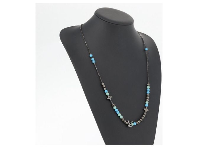 COLLAR LV BEADS LOUIS VUITTON de metal Turquesa Azul M00313 Auth BAZ738M - vista 19