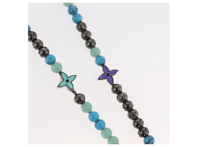 COLLAR LV BEADS LOUIS VUITTON de metal Turquesa Azul M00313 Auth BAZ738M - vista 4