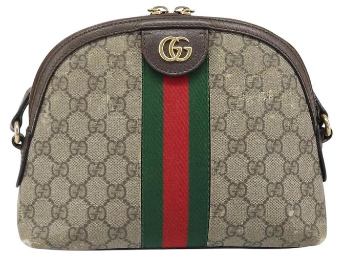 Borsa a Spalla Gucci GG Supreme Web Sherry Line PVC Beige Oro 499621 Auth BA11752 D'oro - vista 2