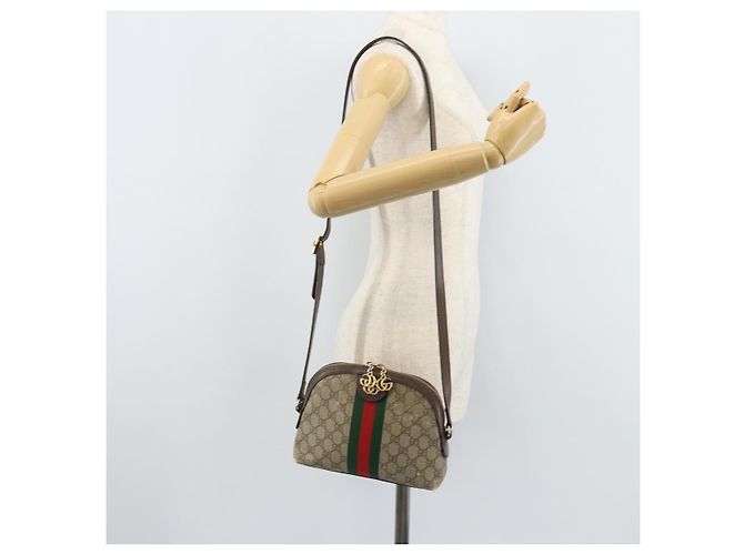 Borsa a Spalla Gucci GG Supreme Web Sherry Line PVC Beige Oro 499621 Auth BA11752 D'oro - vista 23