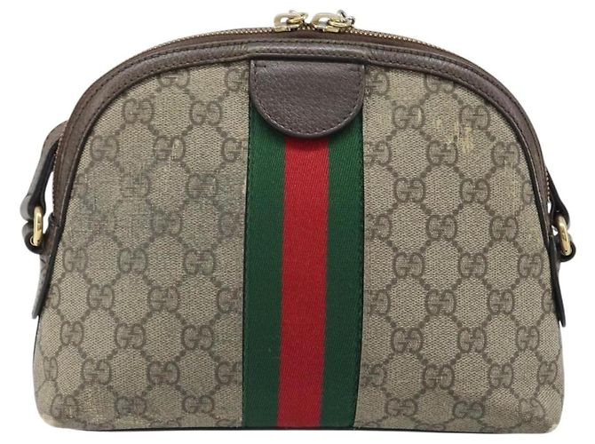 Borsa a Spalla Gucci GG Supreme Web Sherry Line PVC Beige Oro 499621 Auth BA11752 D'oro - vista 3