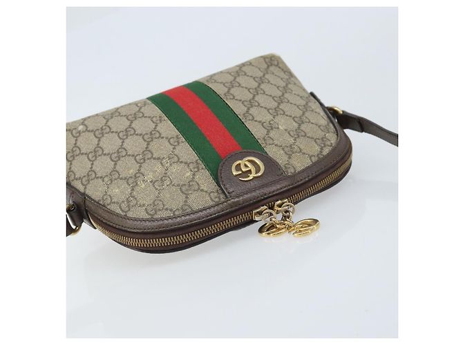 Borsa a Spalla Gucci GG Supreme Web Sherry Line PVC Beige Oro 499621 Auth BA11752 D'oro - vista 6