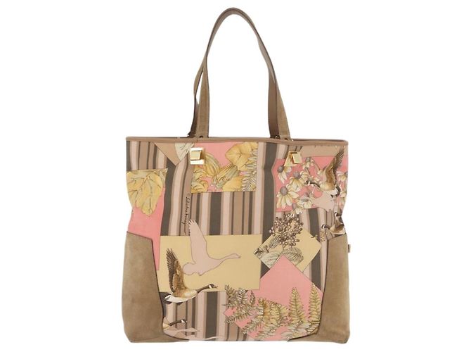 Borsa Tote Salvatore Ferragamo in nylon beige oro Auth BAZ714A D'oro - vista 3