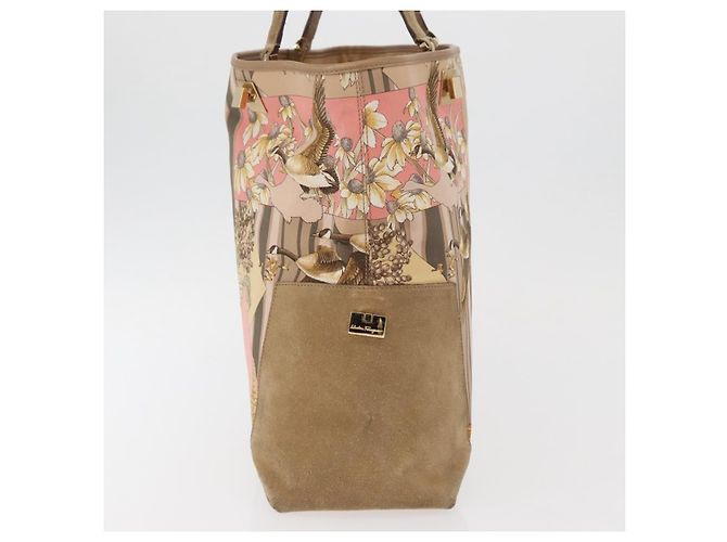 Borsa Tote Salvatore Ferragamo in nylon beige oro Auth BAZ714A D'oro - vista 5