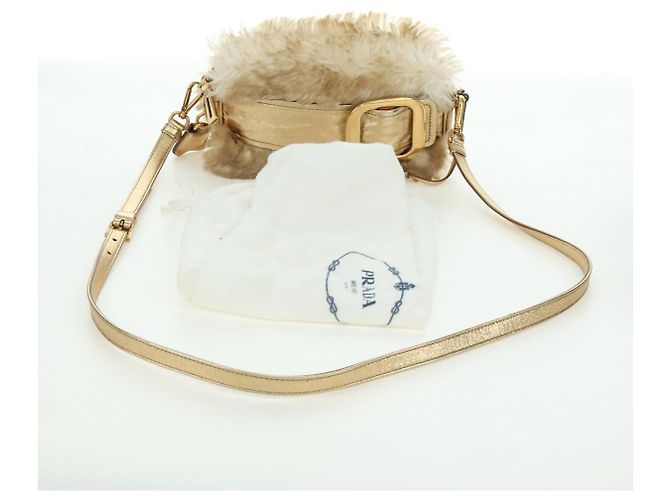 Borsa a spalla PRADA in pelliccia beige oro Auth BAZ731SM D'oro - vista 12