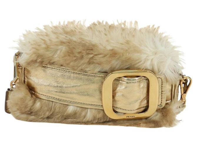 Borsa a spalla PRADA in pelliccia beige oro Auth BAZ731SM D'oro - vista 13