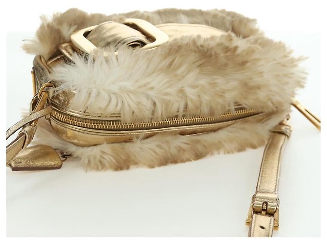 Borsa a spalla PRADA in pelliccia beige oro Auth BAZ731SM D'oro - vista 14