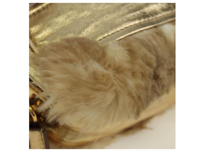 Borsa a spalla PRADA in pelliccia beige oro Auth BAZ731SM D'oro - vista 16