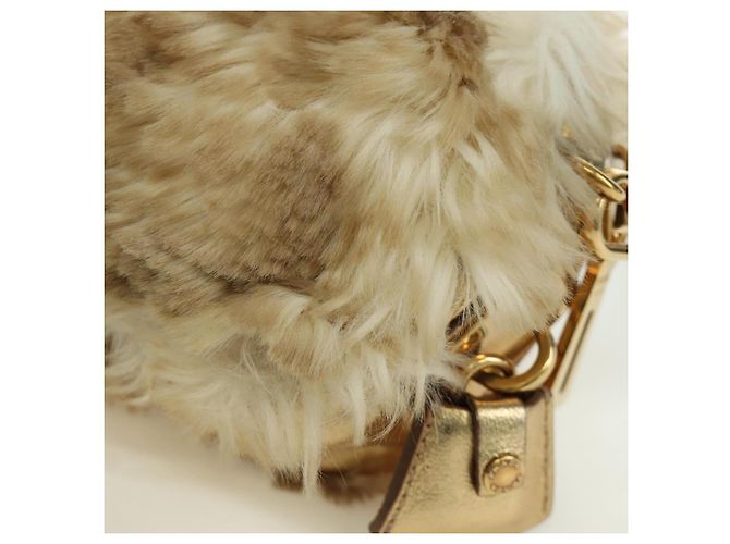 Borsa a spalla PRADA in pelliccia beige oro Auth BAZ731SM D'oro - vista 19