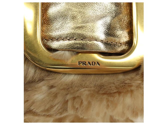 Borsa a spalla PRADA in pelliccia beige oro Auth BAZ731SM D'oro - vista 22