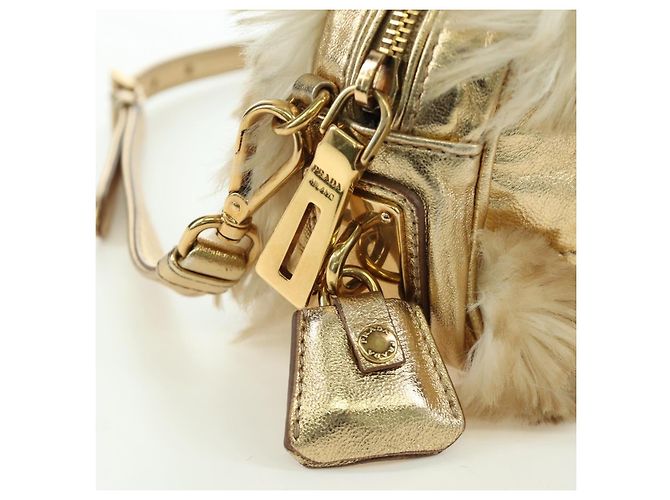 Borsa a spalla PRADA in pelliccia beige oro Auth BAZ731SM D'oro - vista 23