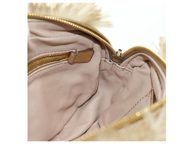 Borsa a spalla PRADA in pelliccia beige oro Auth BAZ731SM D'oro - vista 25