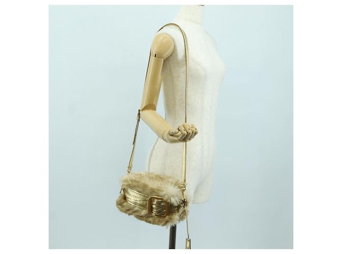 Borsa a spalla PRADA in pelliccia beige oro Auth BAZ731SM D'oro - vista 29