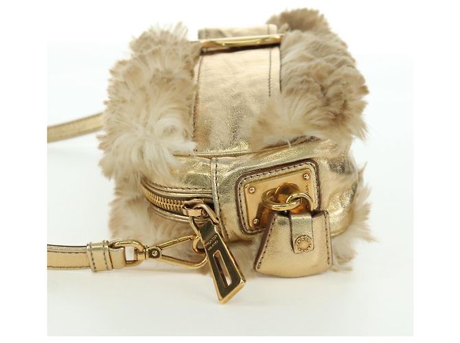 Borsa a spalla PRADA in pelliccia beige oro Auth BAZ731SM D'oro - vista 3