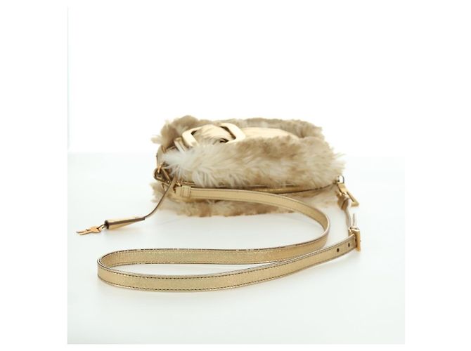Borsa a spalla PRADA in pelliccia beige oro Auth BAZ731SM D'oro - vista 6