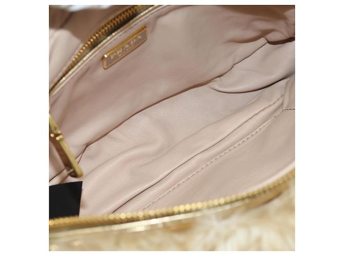 Borsa a spalla PRADA in pelliccia beige oro Auth BAZ731SM D'oro - vista 9