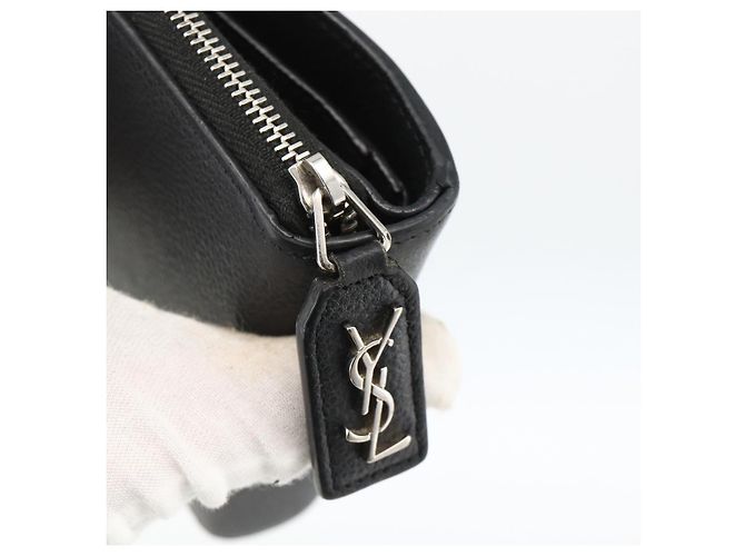 Portafoglio Bifold in Pelle Nera Argento Auth bs34223 SAINT LAURENT Nero - vista 12