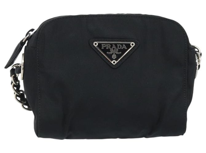 Borsa a spalla con catena Prada in nylon nero e oro Auth SW2325A D'oro - vista 13