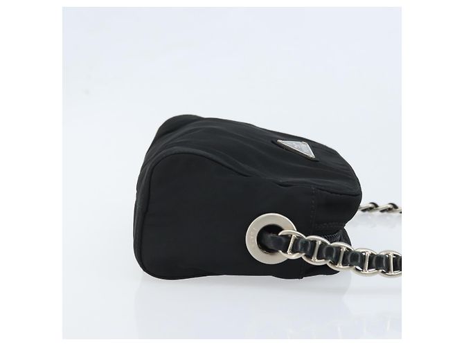 Borsa a spalla con catena Prada in nylon nero e oro Auth SW2325A D'oro - vista 3