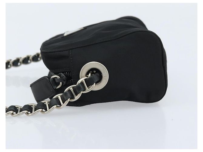 Borsa a spalla con catena Prada in nylon nero e oro Auth SW2325A D'oro - vista 4