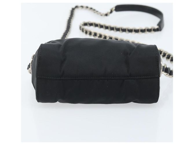 Borsa a spalla con catena Prada in nylon nero e oro Auth SW2325A D'oro - vista 5