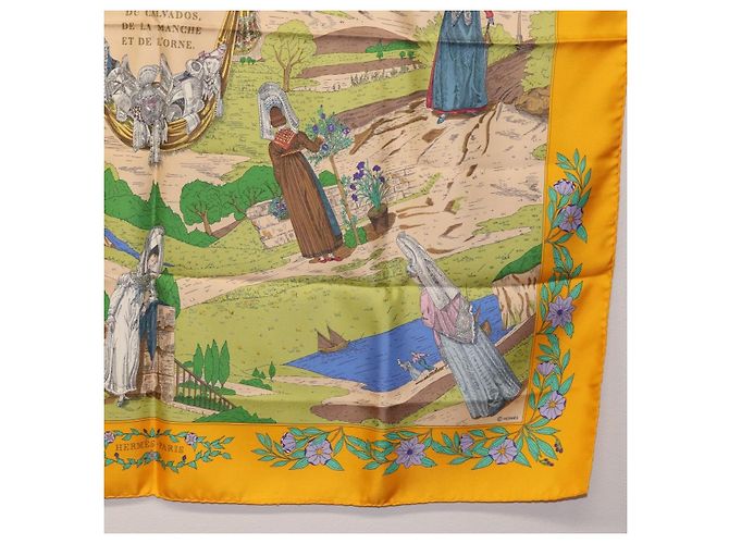 Hermès HERMES Sciarpa Carré 90 "COSTUMI DEI DEPARTAMENTI" Sete Gialla Auth 174178A Giallo - vista 10