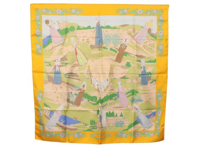 Hermès HERMES Sciarpa Carré 90 "COSTUMI DEI DEPARTAMENTI" Sete Gialla Auth 174178A Giallo - vista 13
