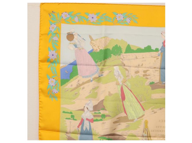 Hermès HERMES Sciarpa Carré 90 "COSTUMI DEI DEPARTAMENTI" Sete Gialla Auth 174178A Giallo - vista 14