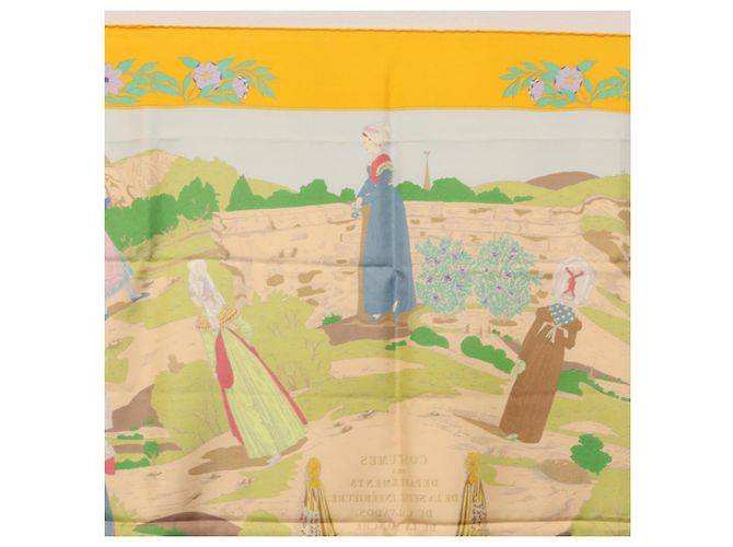 Hermès HERMES Sciarpa Carré 90 "COSTUMI DEI DEPARTAMENTI" Sete Gialla Auth 174178A Giallo - vista 15