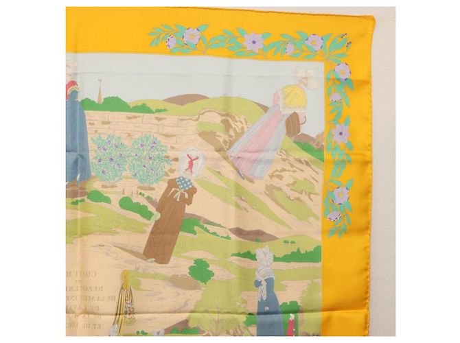 Hermès HERMES Sciarpa Carré 90 "COSTUMI DEI DEPARTAMENTI" Sete Gialla Auth 174178A Giallo - vista 16