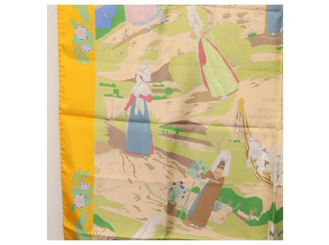 Hermès HERMES Sciarpa Carré 90 "COSTUMI DEI DEPARTAMENTI" Sete Gialla Auth 174178A Giallo - vista 17