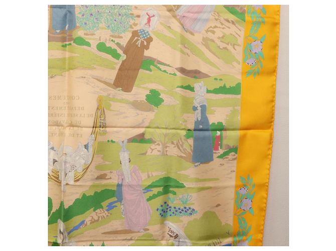 Hermès HERMES Sciarpa Carré 90 "COSTUMI DEI DEPARTAMENTI" Sete Gialla Auth 174178A Giallo - vista 19