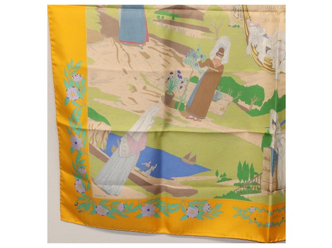 Hermès HERMES Sciarpa Carré 90 "COSTUMI DEI DEPARTAMENTI" Sete Gialla Auth 174178A Giallo - vista 20