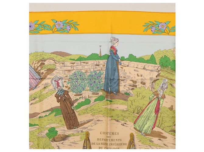 Hermès HERMES Sciarpa Carré 90 "COSTUMI DEI DEPARTAMENTI" Sete Gialla Auth 174178A Giallo - vista 3
