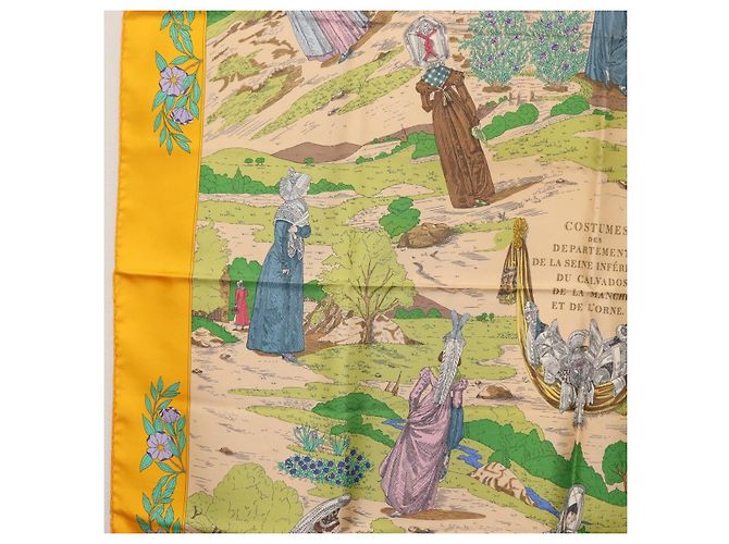 Hermès HERMES Sciarpa Carré 90 "COSTUMI DEI DEPARTAMENTI" Sete Gialla Auth 174178A Giallo - vista 5
